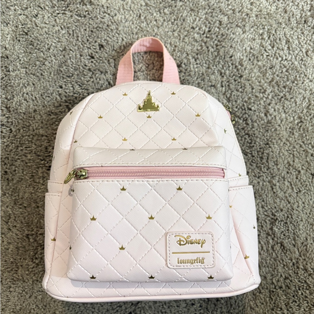 Loungefly Disney Pink Quilted Backpack with Gold Accents